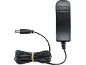 Zwarte voedingsadapter met DC-connector en opgerolde kabel