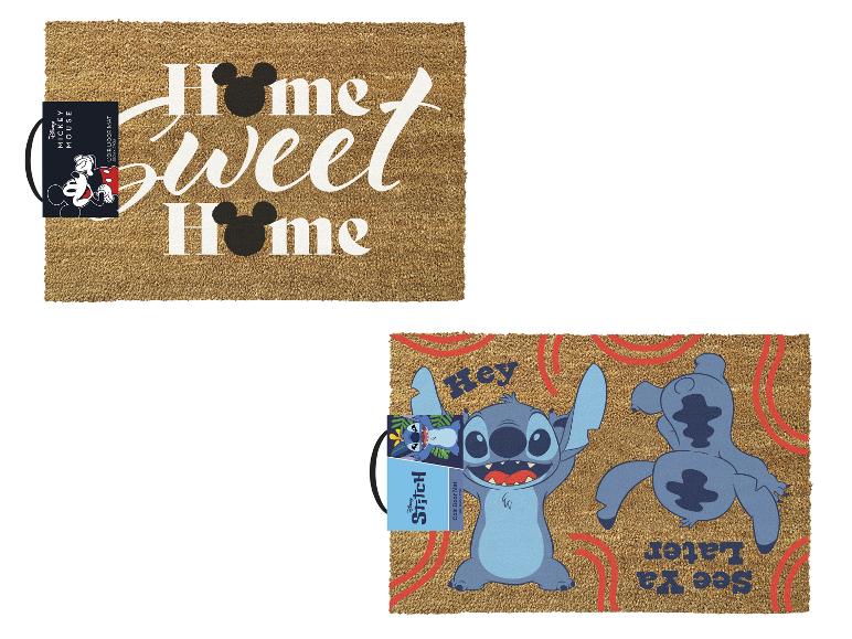 Deurmatten 'Home Sweet Home' met Mickey-oren en 'Hey See Ya Later' met Stitch.