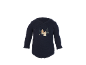 Donkerblauwe baby romper met lange mouwen en winterdorp print.