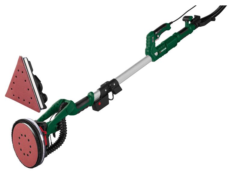Telescopische schuurmachine met ronde en driehoekige schuurkoppen.