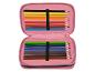 Roze etui met kleurpotloden.