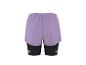 Paarse hardloopshorts met zwarte compressieshorts eronder