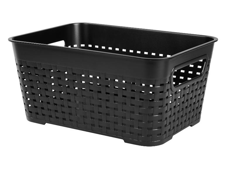 Zwarte gevlochten plastic mand met handvatten