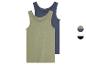 Twee tanktops, een in groen en een in donkerblauw