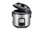 Zilveren SilverCrest rijstkoker met open zwart deksel