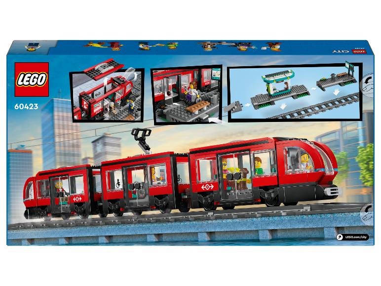 LEGO City set 60423 met een rode passagierstrein en een treinstation.