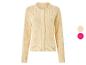 Dames beige gebreid vest met knopen en twee kleurstaaltjes