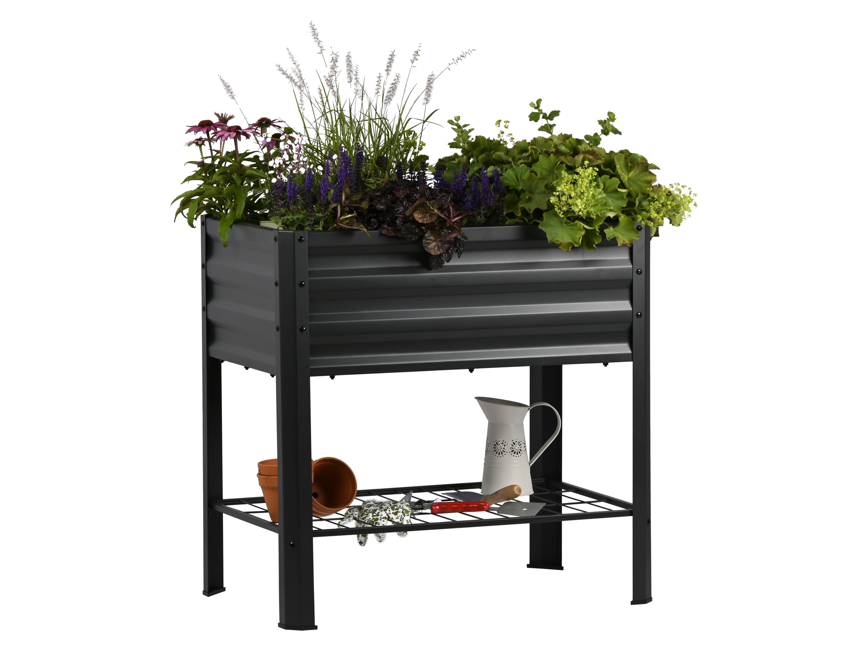 DOBAR Metalen plantenbak, met legplank