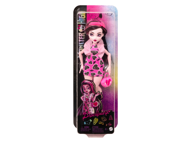 Monster High pop met Draculaura in een roze jurk.