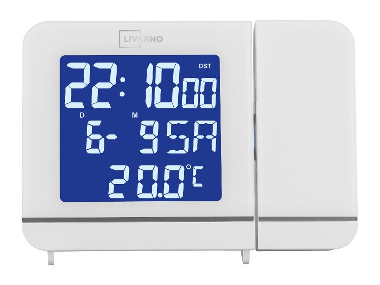 Witte LIVARNO digitale thermometer met blauw scherm dat 22:10, 6-95A en 20.0°C toont.