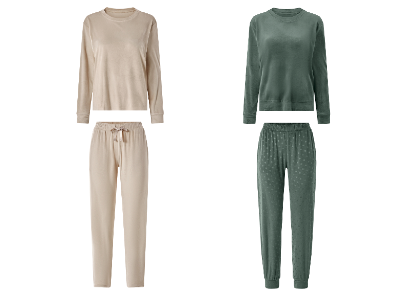 ESMARA® dames velours pyjama in beige en groen