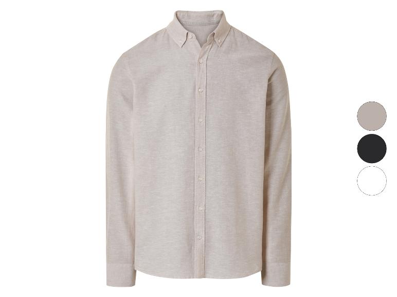 Lange mouwen linnen overhemd in beige, zwart en wit.