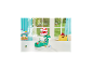 Bordspel met een rood-wit plantenmonster, twee karakterfiguren en dobbelstenen op een tafel.