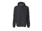Zwarte anorak met capuchon en rits bij de hals.