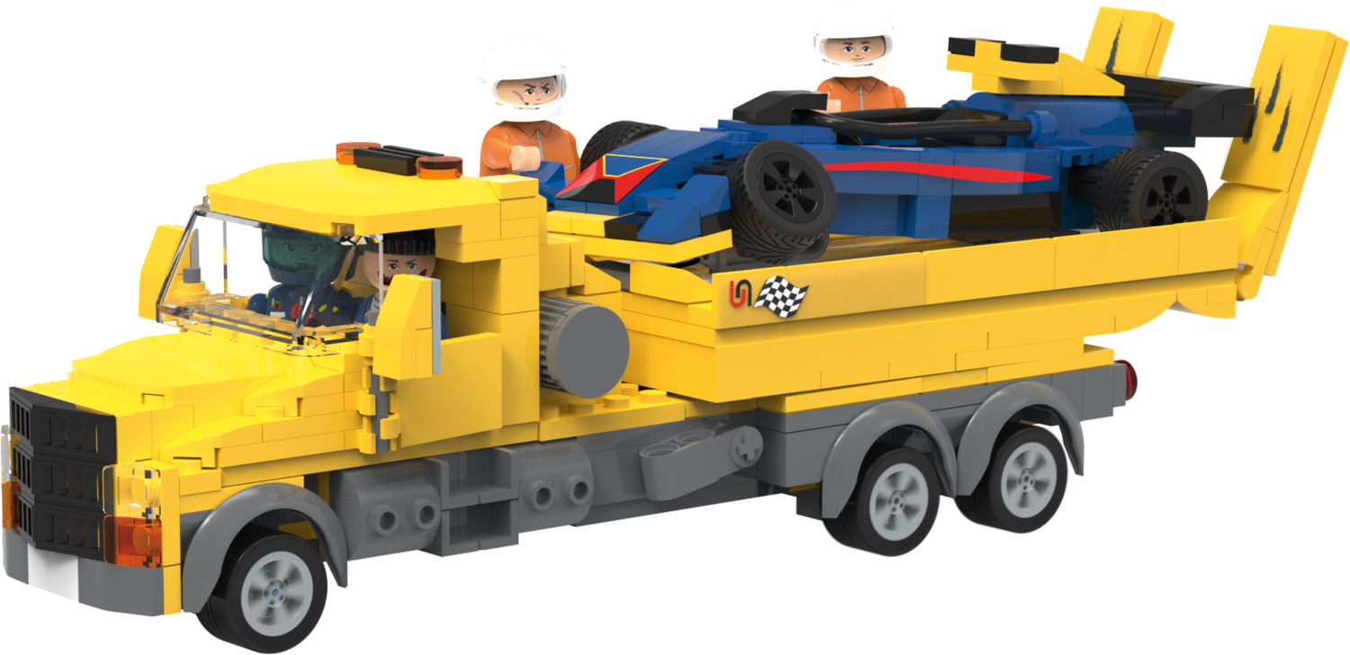 LUPILU Clippys Set M: Polizeitruck / Brandweer ladderwagen / Onderzoekshelikopter / Takelwagen / Vrachtwagen (Wegsleepset)