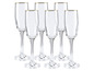 Zes glazen champagne met gouden rand.