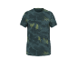Heren sport T-shirt met korte mouwen in donkergroen met camouflagepatroon en lichtgroene strepen.