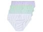 Drie paar onderbroeken: wit met stippen, lichtgroen en paars.