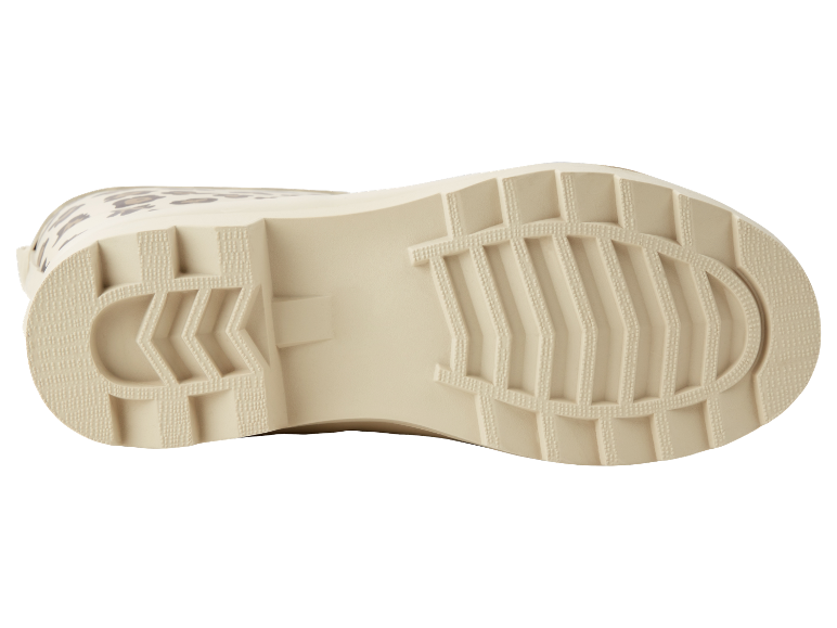 Zool van beige Hunter laarzen met luipaardprint.