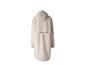Achteraanzicht van een lichtbeige regenjas met capuchon of parka.