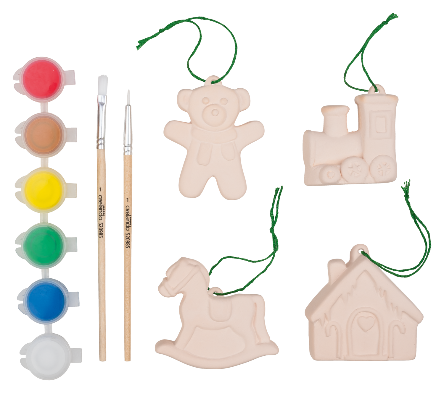 CRELANDO Kerstfiguur schilderset (Trein/schommelpaard/teddybeer/huisje)