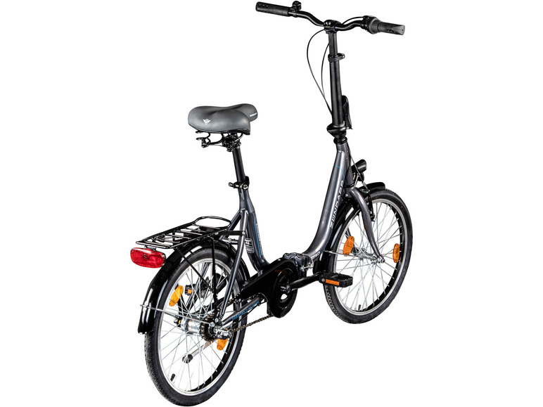 Een Zündapp vouwfiets met een bagagedrager.