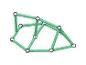 Groene magnetische staafjes en metalen ballen die een ruimtelijke constructie vormen.