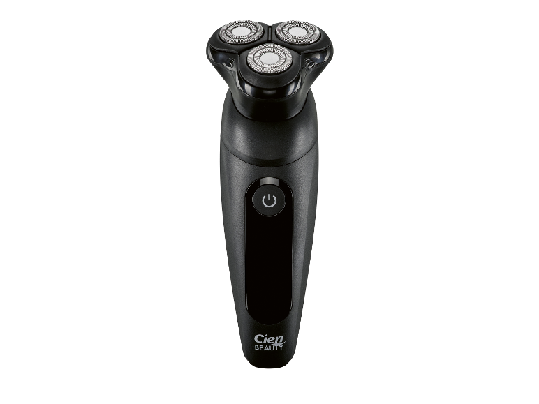 Een zwarte Cien Beauty elektrische scheerapparaat met drie scheerkoppen.