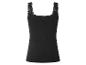 Zwarte geribbelde camisole met kanten bandjes en bies.