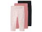 Set van drie kinderleggings: roze met stippen, effen roze en zwart.