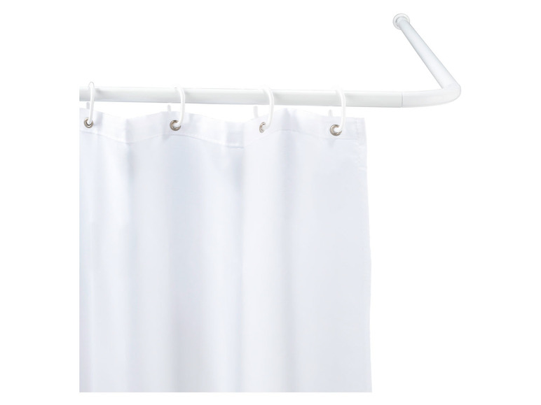 Een witte douchegordijnstang met een witte douchegordijn.