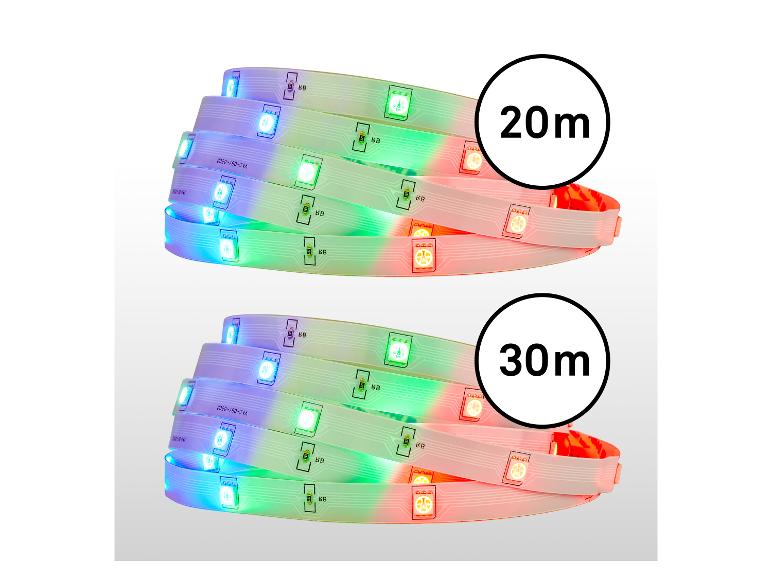 Twee veelkleurige LED-strips, één van 20m en één van 30m.