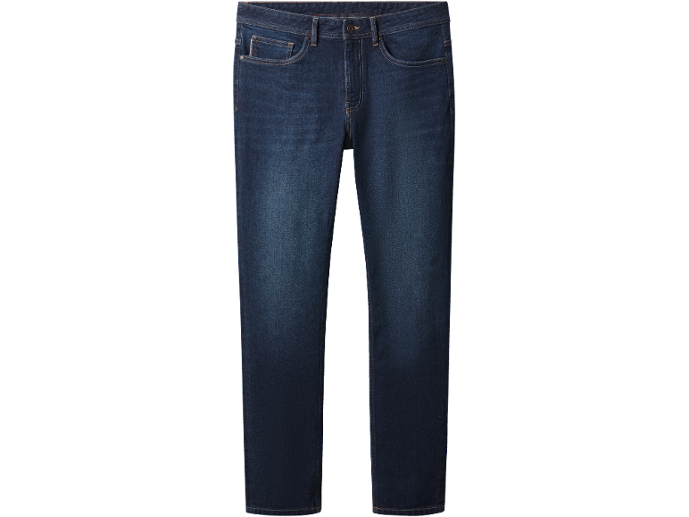 Donkerblauwe herenjeans met een licht vervaagd ontwerp.