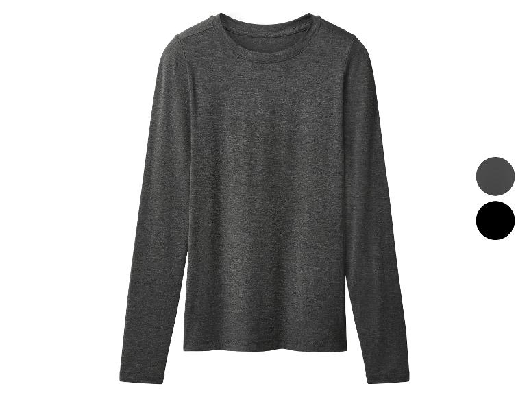 Donkergrijs T-shirt met lange mouwen en ronde hals met twee kleurstaaltjes.