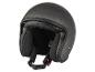 Zwarte open motorhelm met getextureerde afwerking en kinband
