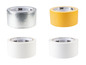 Vier rollen 3M tape: zilver, geel, wit en wit