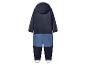 Donkerblauw kinderoveral met capuchon en blauwe details, achteraanzicht.