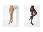 Twee paar transparante panty's, één beige en één zwart, met corrigerende eigenschappen.