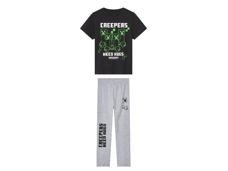 Minecraft pyjama: shirt en grijze broek met Creeper-motief.