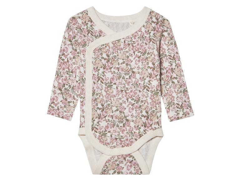 Babybody met wikkel-halslijn en bloemenprint.