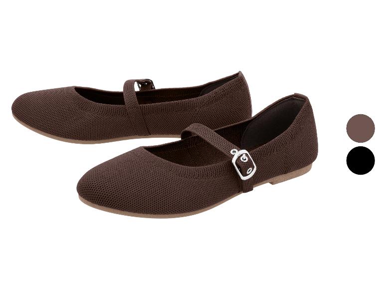 Bruine ballerina's met gespbandje, verkrijgbaar in bruin en zwart.