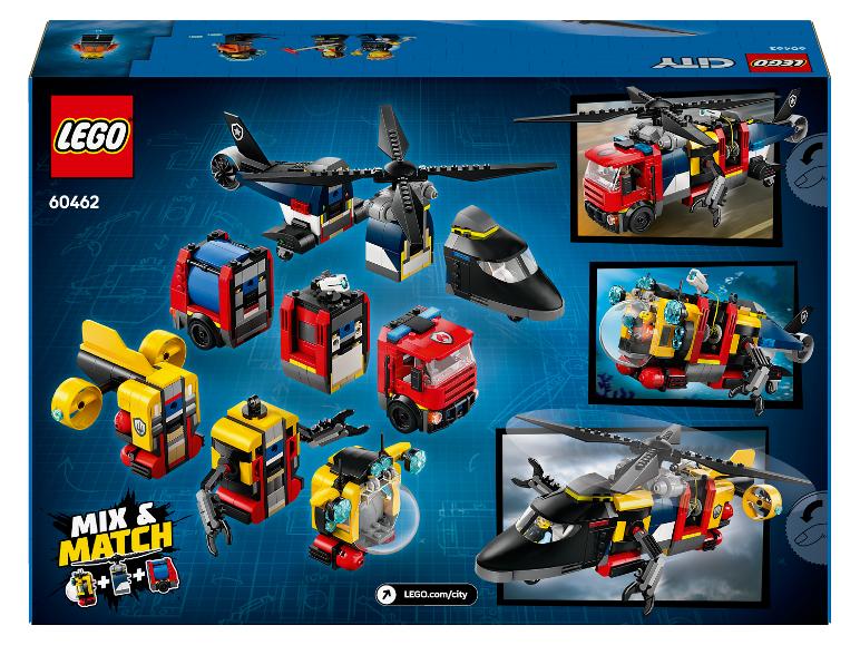 LEGO City 60462 doos met bouwbare helikopters, vrachtwagens en onderwatervoertuigen.