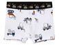 Witte onderbroek met blauwe en bruine vrachtwagens