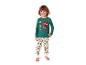 Jongen in superheldenpyjama met lange mouwen en bedrukte broek.