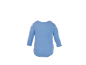Lichtblauwe baby romper met lange mouwen, achteraanzicht.