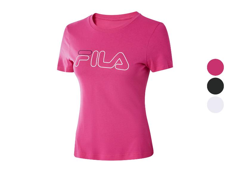 FILA dames T-shirt in fuchsia met wit logo en kleuropties in fuchsia, zwart en wit.