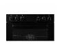 Zwarte oven met bedieningsknoppen voor temperatuur en functies.
