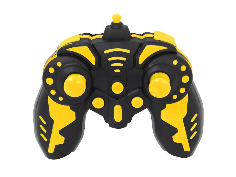 Zwarte en gele afstandsbediening met knoppen.