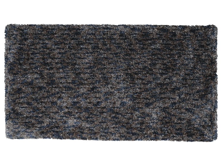 Rechthoekig tapijt met hoogpolig in grijs en blauwe tinten.