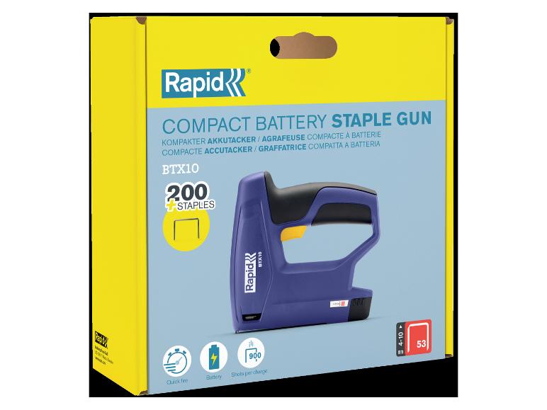 RAPID BTX10 compacte accusnietmachine met 200 nietjes in gele verpakking.
